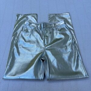 Women's 8 ABERCROMBIE The 90's Straight Ultra High Rise Silver Faux Leather Pant